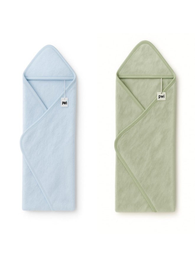 PWI Ultra Soft Baby Wrapper for 0-6 Months | Hooded Blanket | Lightweight & Breathable | Super Cozy Cloudy Fabric | 30x30 Inch (Green-Blue) Pack of 2 - Image 1