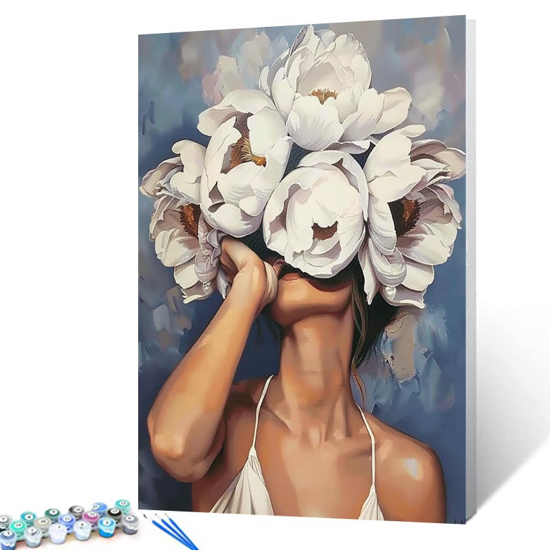 Acrylic Oil Painting for Women Flower by Numbers Modern Style Female Head Home Decor Painting by Numbers for Adults Beginner No Frame 40x50cm