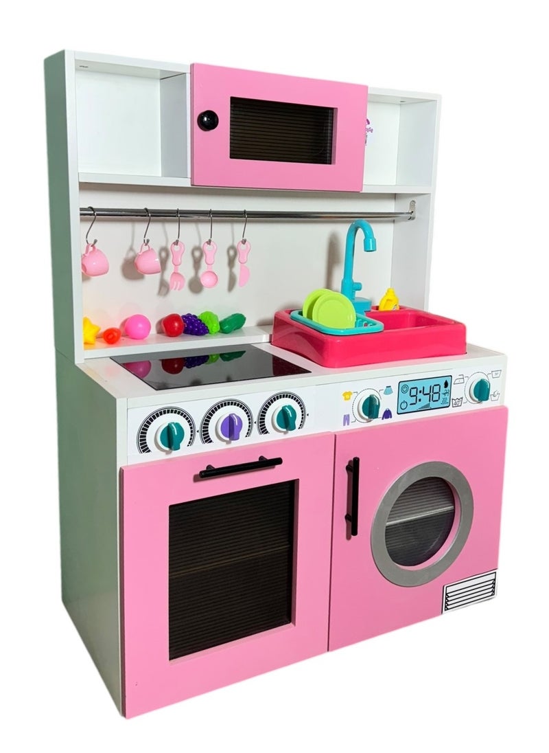 null - Wooden Kitchen Toy Playset with Real water sink for Kids ,White\Pink - Image 1