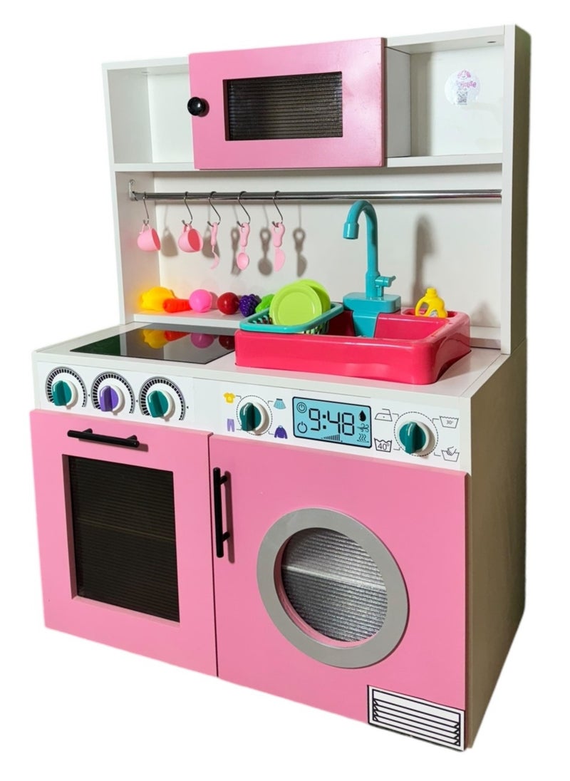 null - Wooden Kitchen Toy Playset with Real water sink for Kids ,White\Pink - Image 1