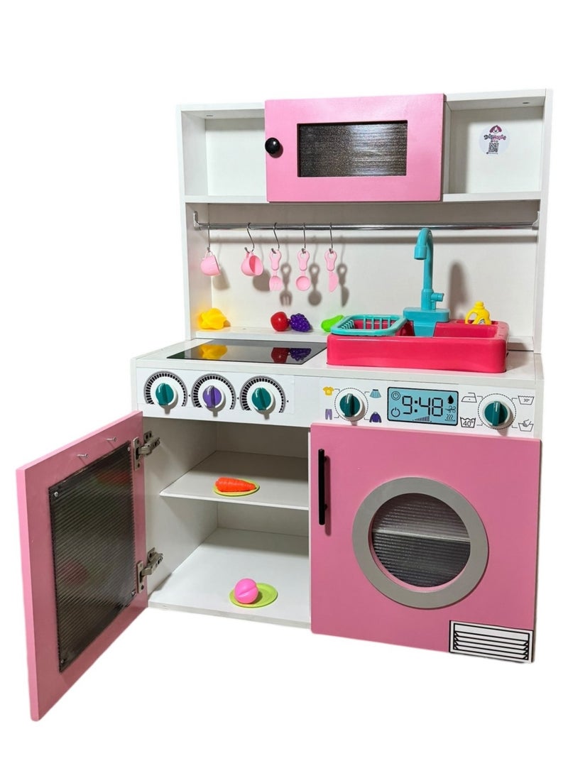 null - Wooden Kitchen Toy Playset with Real water sink for Kids ,White\Pink - Image 1