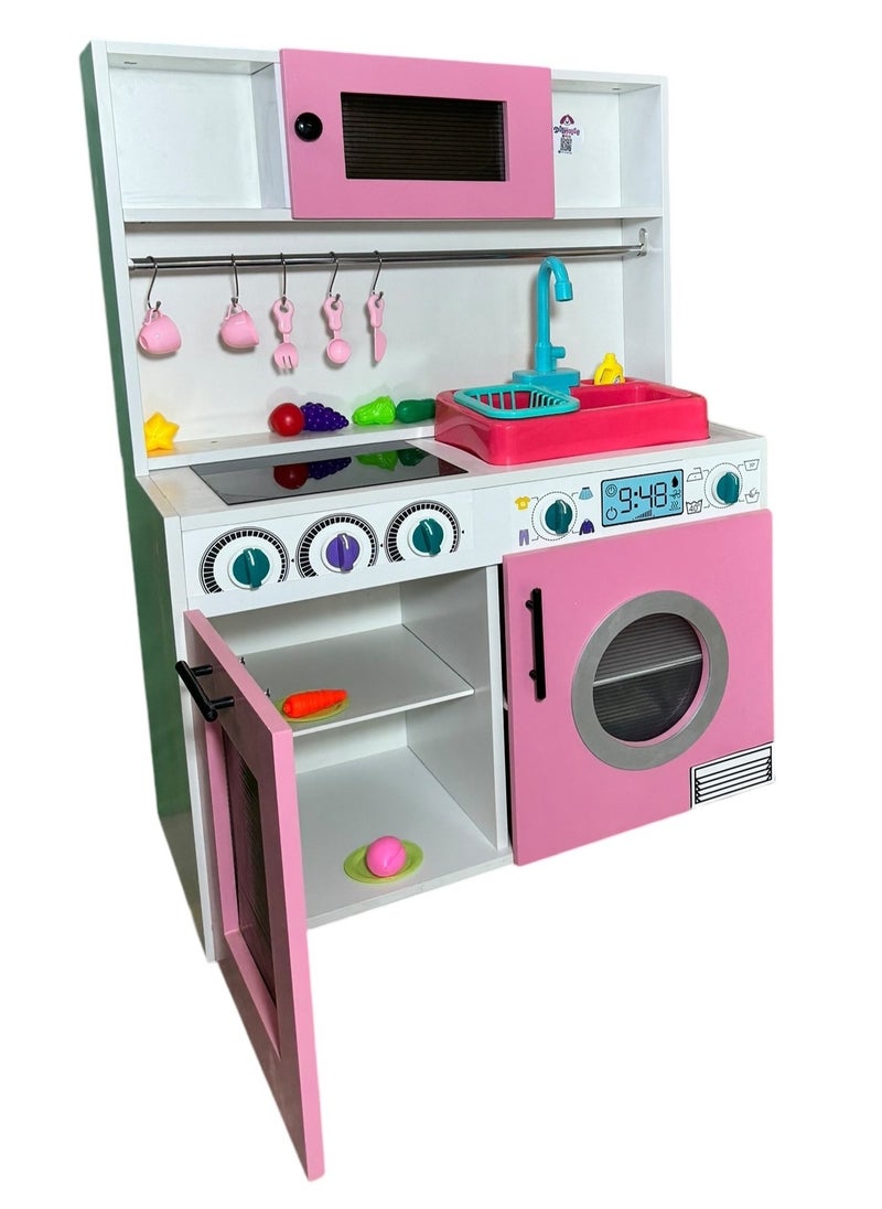 null - Wooden Kitchen Toy Playset with Real water sink for Kids ,White\Pink - Image 1