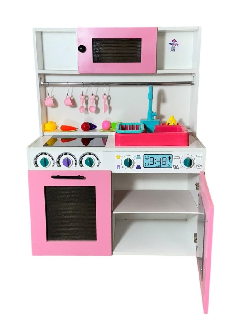 null - Wooden Kitchen Toy Playset with Real water sink for Kids ,White\Pink - Image 1