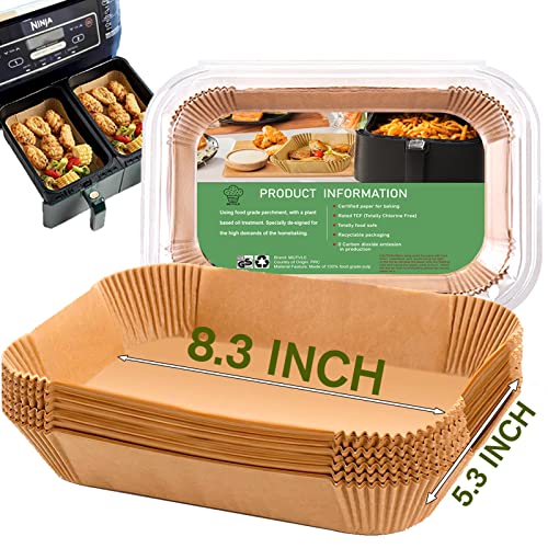 mutvle Air Fryer Liners for bella 4Qt Slim Air Fryer Bella Air Fryer Accessories Parchment Paper Liners Disposable Rectangular for Ninja Foodi 2Basket Instant Pot Vortex Plus PowerXL Vortex100Pcs 