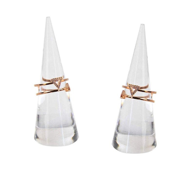 luzen 2Pcs Cone Shape Acrylic Jewelry Ring Display Holder Finger Ring Stand Single Ring Display Support Holder Decorative Display Stands for Jewelry RingWedding Ring Clear