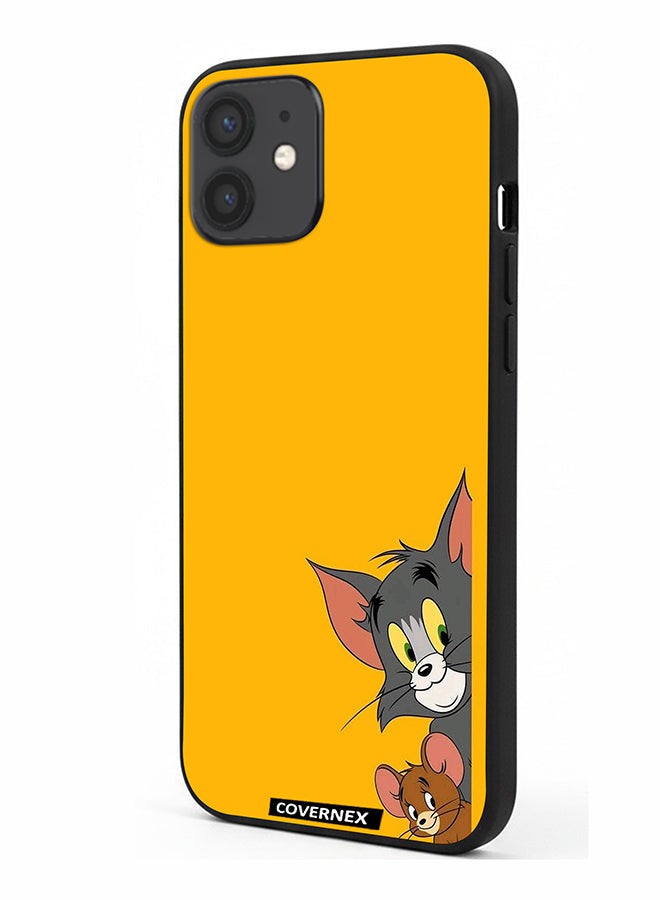 Covernex Apple iPhone 12 Protective Case Cover Printed Featuring Classic Duo Tom and Jerry Peeking Friends - Image 1