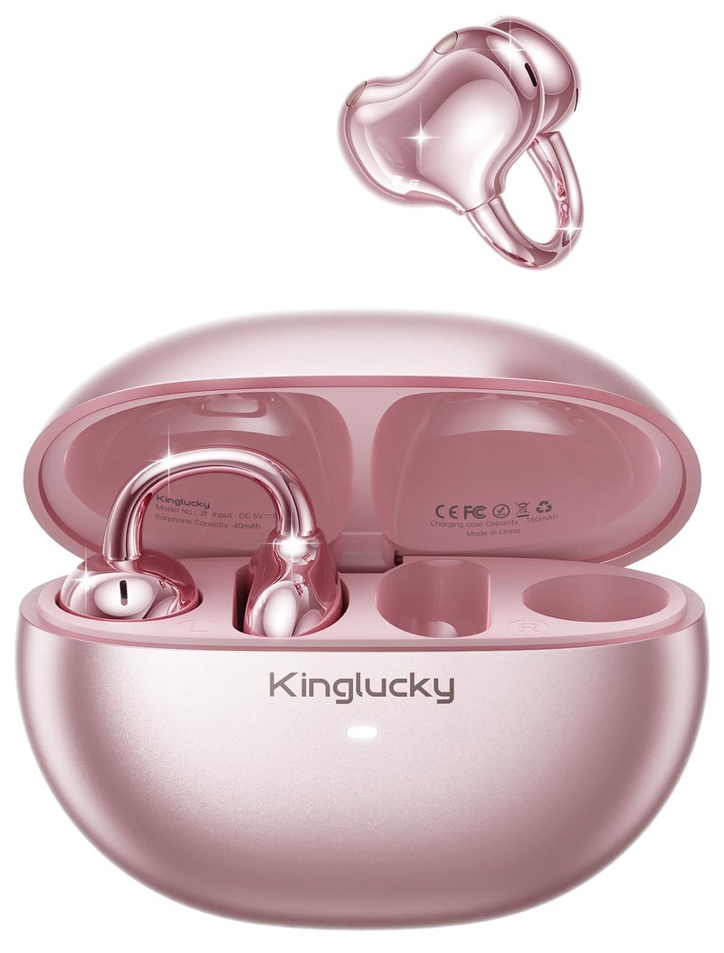 Kinglucky Upgraded Clip-On Earbuds Comfortable fit & Crystal-Clear Sound, 50H Playtime Open Ear Buds Bluetooth 5.4 Wireless Headphones for Women Ideal for Small Ears,Sports,Workouts,Glasses Rose Gold - Image 1