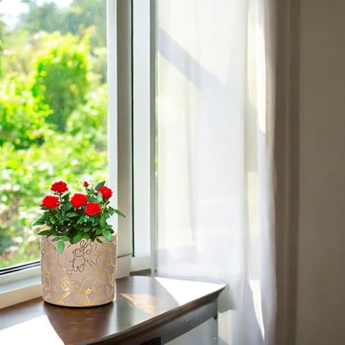 FOX & FERN Premium Ceramic Planter with Drainage-Hole for Vibrant Garden | Enhance The Ambiance of Your Home, Office or Garden (Dia. 5") (GA134B-017-GS) - Image 4