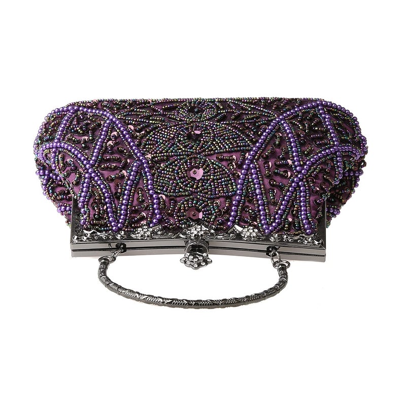 DA BODAN Women's Evening Bag Vintage Beaded Sequin Pearl Clutch Handbag Shoulder Bag Purses for Wedding Bridal Prom Party (Purple) - Image 4