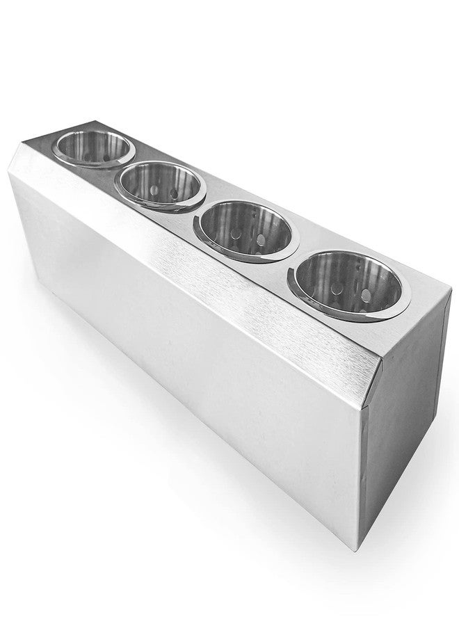 overstockedkitchen Flatware Organizers Stainless Steel Cylinder Flatware Silverware Utensil Holder Organizer Caddy (4 holes) - Image 2