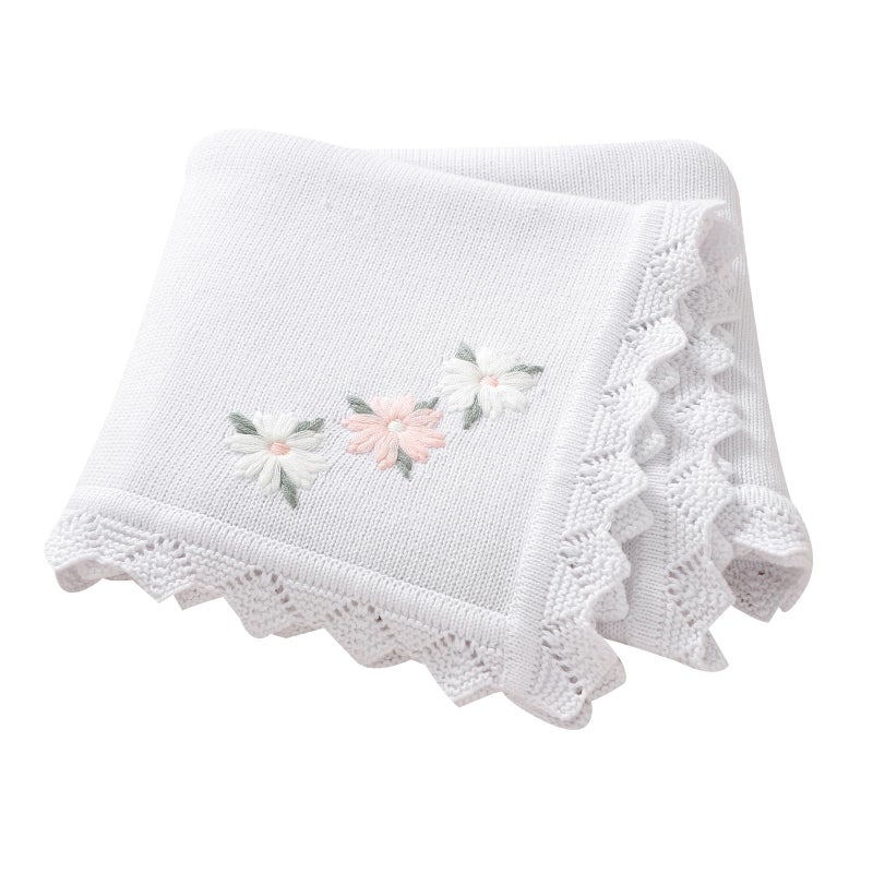 LAWKUL Baby Blanket 100% Traceable Cotton Knit Receiving Blankets Soft Swaddle for Newbron Boy Girls 40"x30" Pink Floral - Image 1