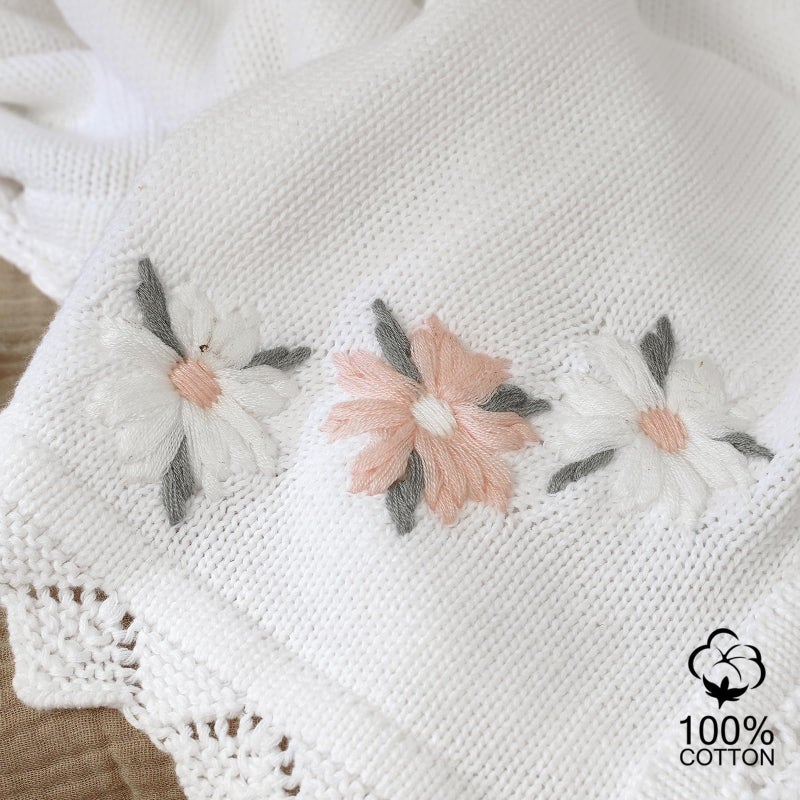 LAWKUL Baby Blanket 100% Traceable Cotton Knit Receiving Blankets Soft Swaddle for Newbron Boy Girls 40"x30" Pink Floral - Image 5
