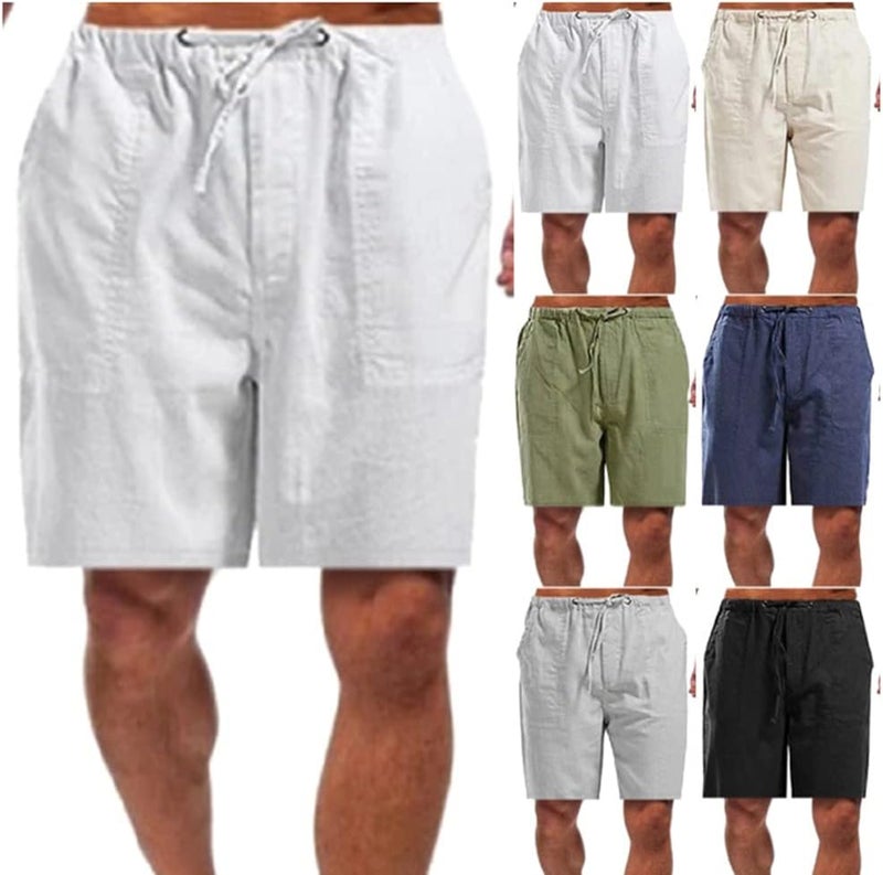 woobles Nature Cotton & Linen Cozy Shorts for Men Mens Nature Cotton & Linen Cozy Shorts Elastic Waist Casual Shorts (S,Khaki) Small Khaki - Image 4