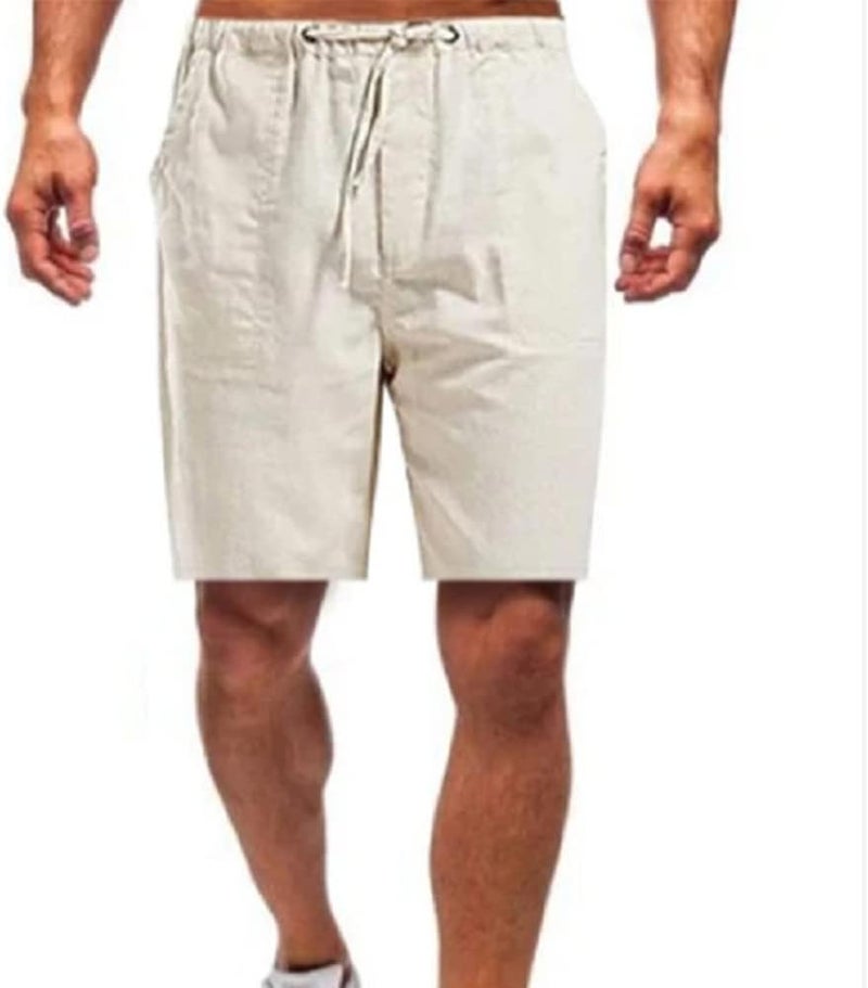 woobles Nature Cotton & Linen Cozy Shorts for Men Mens Nature Cotton & Linen Cozy Shorts Elastic Waist Casual Shorts (S,Khaki) Small Khaki - Image 1