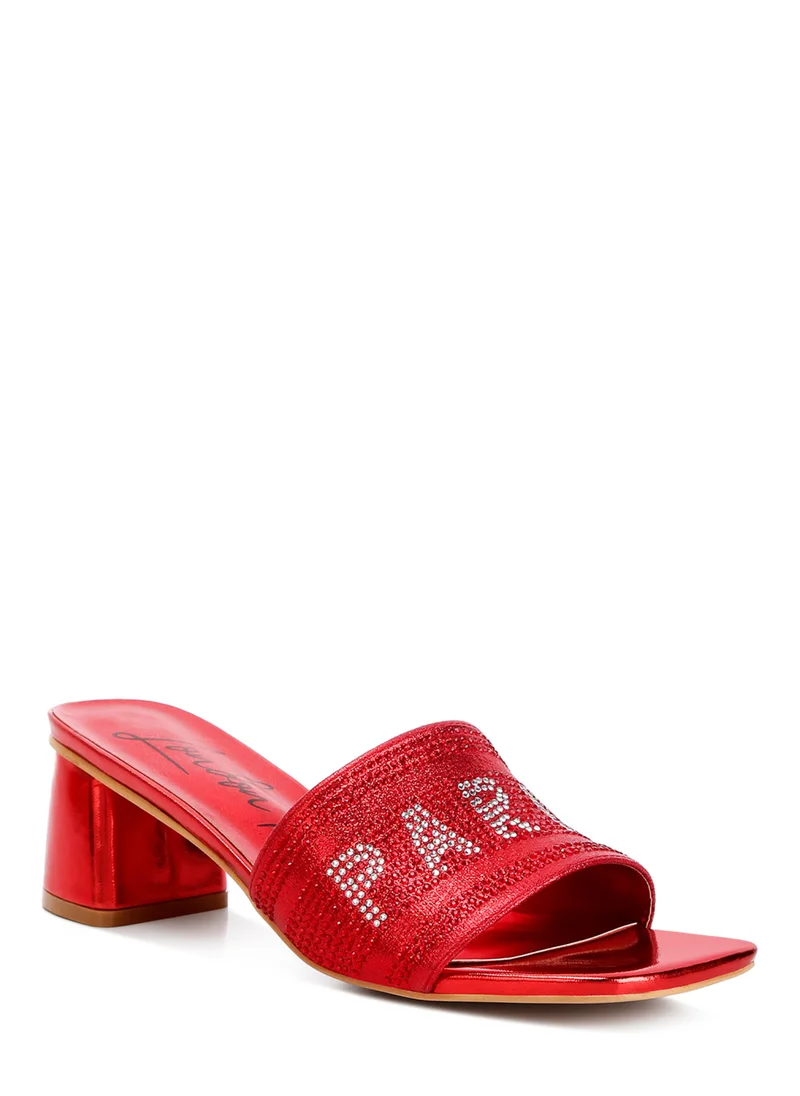 London Rag Rhinestone Embellished Paris Sandals in Red