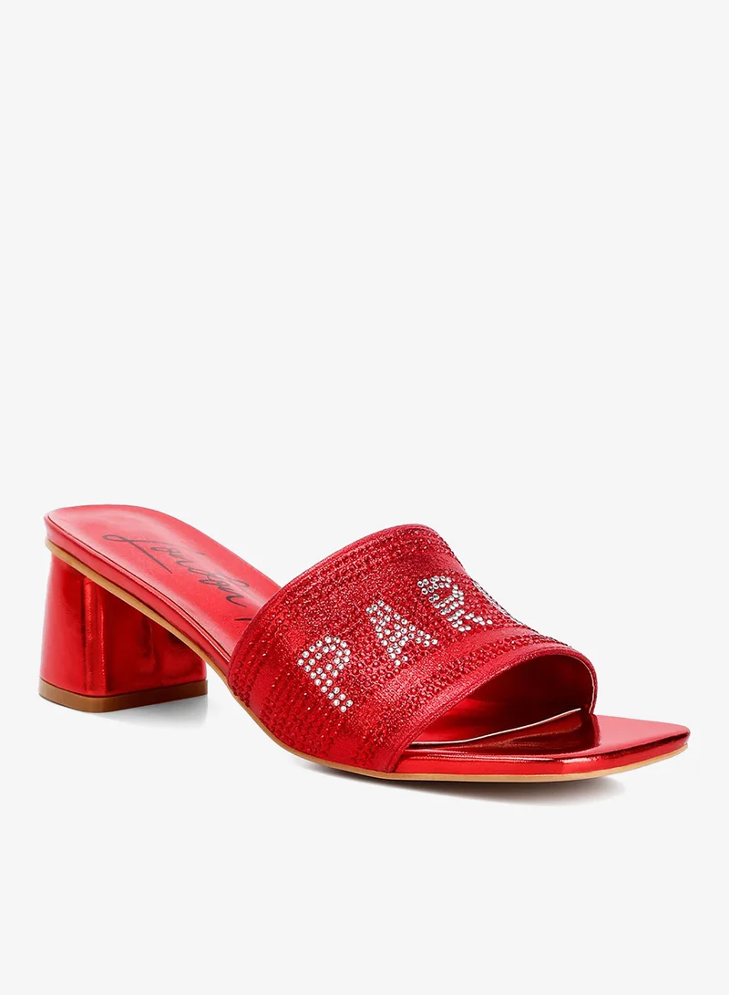 London Rag  Rhinestone Embellished Paris Sandals in Red for Women | Best Price UAE