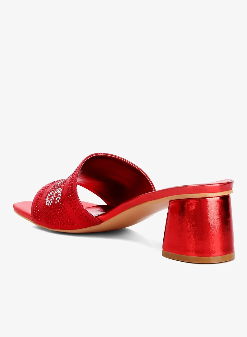 London Rag  Rhinestone Embellished Paris Sandals in Red for Women | Best Price UAE