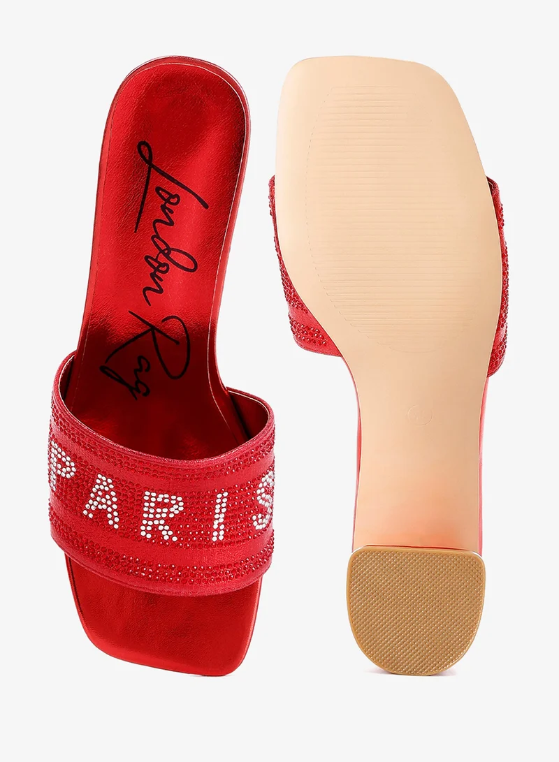 London Rag  Rhinestone Embellished Paris Sandals in Red for Women | Best Price UAE