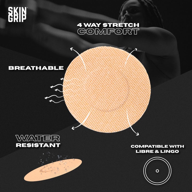 Skin Grip Freestyle Libre 2 Sensor Covers & Lingo CGM â€“ Waterproof and Sweatproof Adhesive for 10-15 Days, Pre-Cut Medical Tape, Continuous Glucose Monitor Patch â€“ 20 Pack, Tan - Image 2