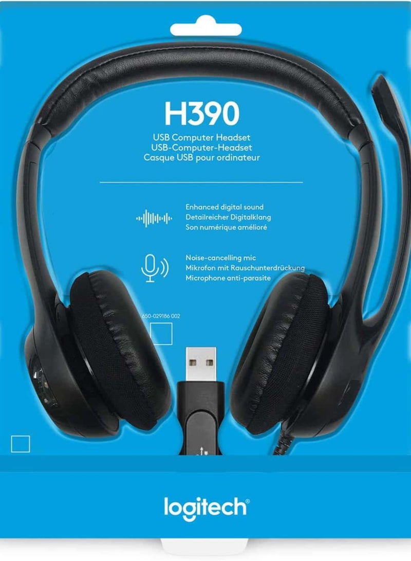 Logitech H390 Wired Headset, Stereo Headphones With Noise-Cancelling Microphone, USB, In-Line Controls, black Black - Image 3