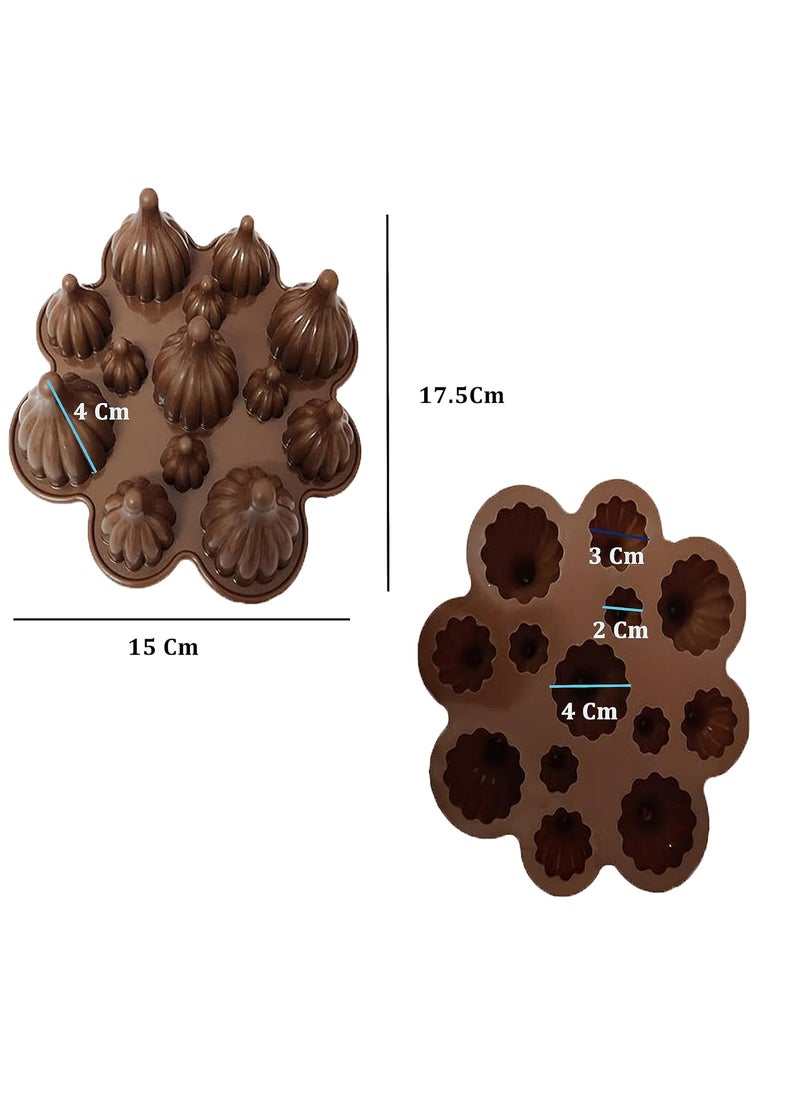 Karp KARP Silicone Modak Mould Flower Shape 13 Cavity 3 Sizes Chocolate Mould, Pudding Cupcake Mousse Baking Mould Jell for Ganesh Chaturti Festivals -1 Qty  - Image 2