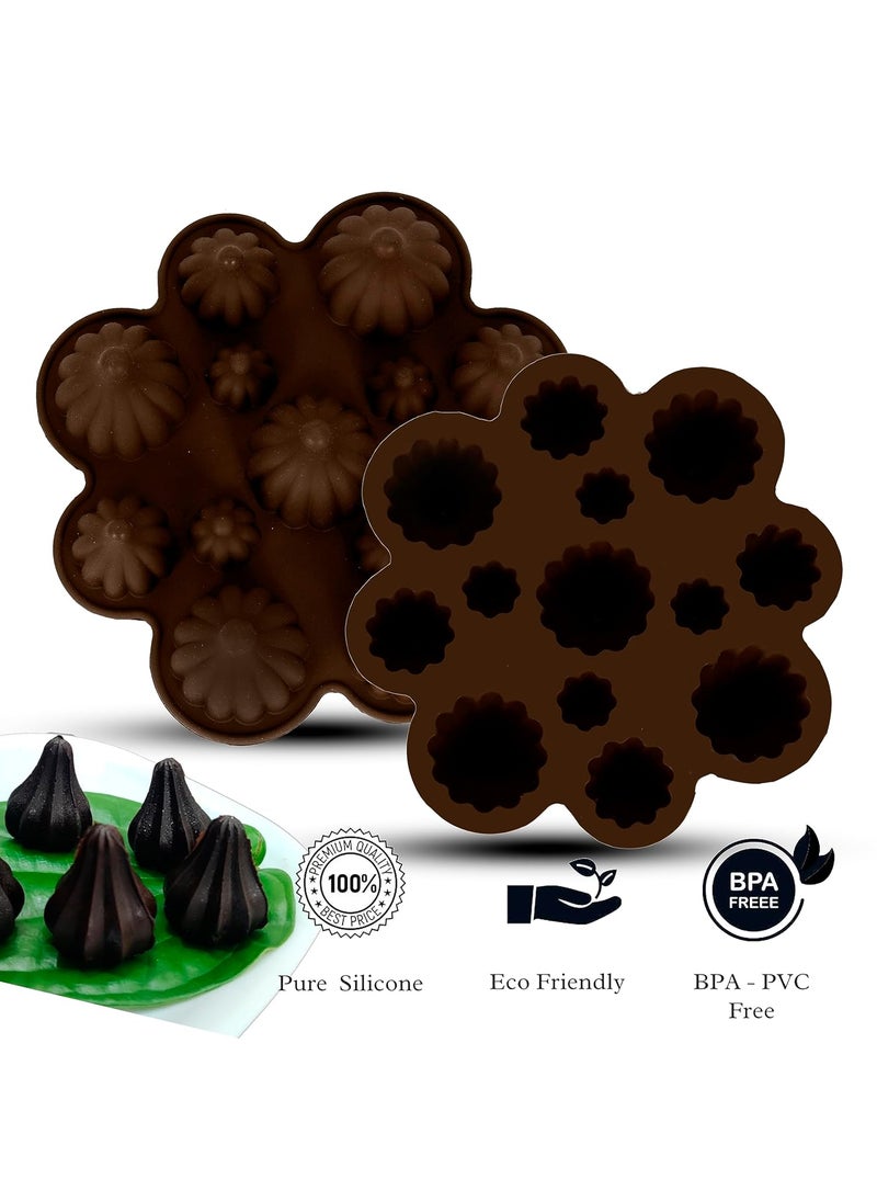 Karp KARP Silicone Modak Mould Flower Shape 13 Cavity 3 Sizes Chocolate Mould, Pudding Cupcake Mousse Baking Mould Jell for Ganesh Chaturti Festivals -1 Qty  - Image 5
