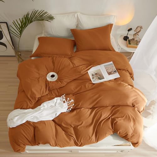 AMWAN Terracotta Duvet Cover Set - Queen Size, Burnt Orange, Soft Microfiber, Boho Caramel Pattern, Rust Color, 90"x90" Comforter with Zipper Closure and 2 Pillowcases - Image 4