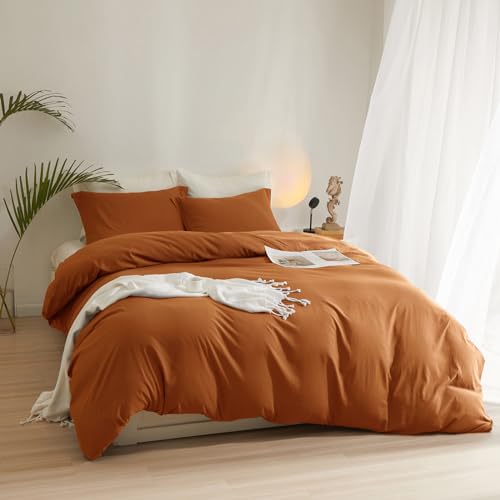 AMWAN Terracotta Duvet Cover Set - Queen Size, Burnt Orange, Soft Microfiber, Boho Caramel Pattern, Rust Color, 90"x90" Comforter with Zipper Closure and 2 Pillowcases - Image 2
