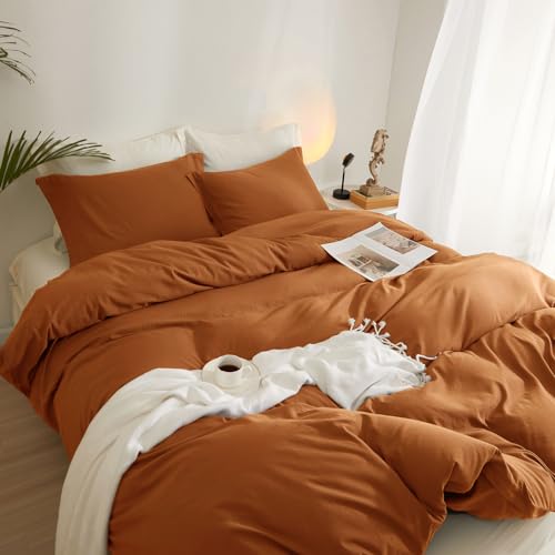 AMWAN Terracotta Duvet Cover Set - Queen Size, Burnt Orange, Soft Microfiber, Boho Caramel Pattern, Rust Color, 90"x90" Comforter with Zipper Closure and 2 Pillowcases - Image 3