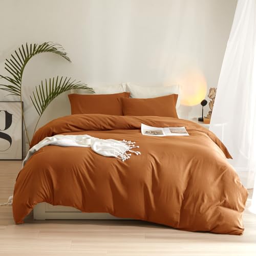 AMWAN Terracotta Duvet Cover Set - Queen Size, Burnt Orange, Soft Microfiber, Boho Caramel Pattern, Rust Color, 90"x90" Comforter with Zipper Closure and 2 Pillowcases - Image 1