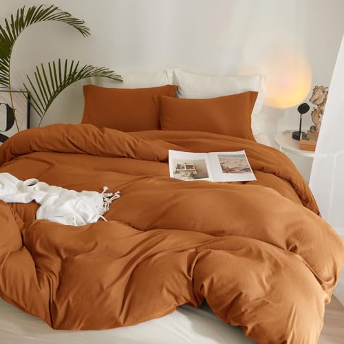 AMWAN Terracotta Duvet Cover Set - Queen Size, Burnt Orange, Soft Microfiber, Boho Caramel Pattern, Rust Color, 90"x90" Comforter with Zipper Closure and 2 Pillowcases - Image 5
