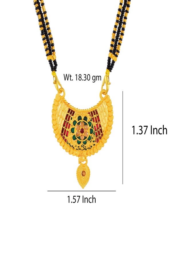 DULCI Half Moon Gold Plated Brass Mangalsutra with Red-Green Floral Design for Women - Image 2