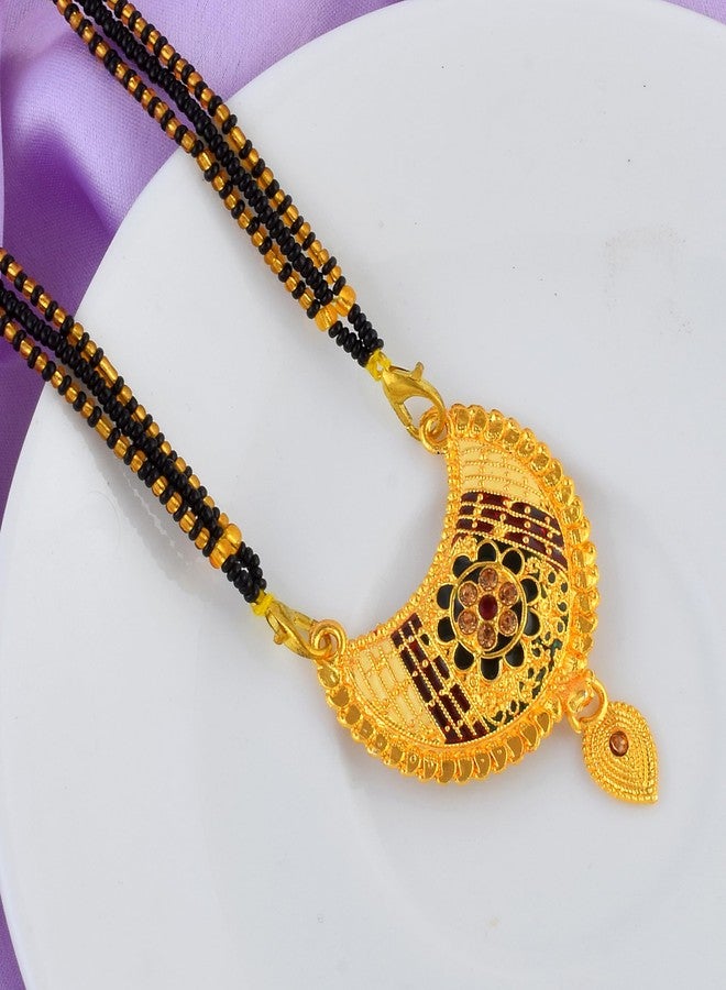 DULCI Half Moon Gold Plated Brass Mangalsutra with Red-Green Floral Design for Women - Image 4