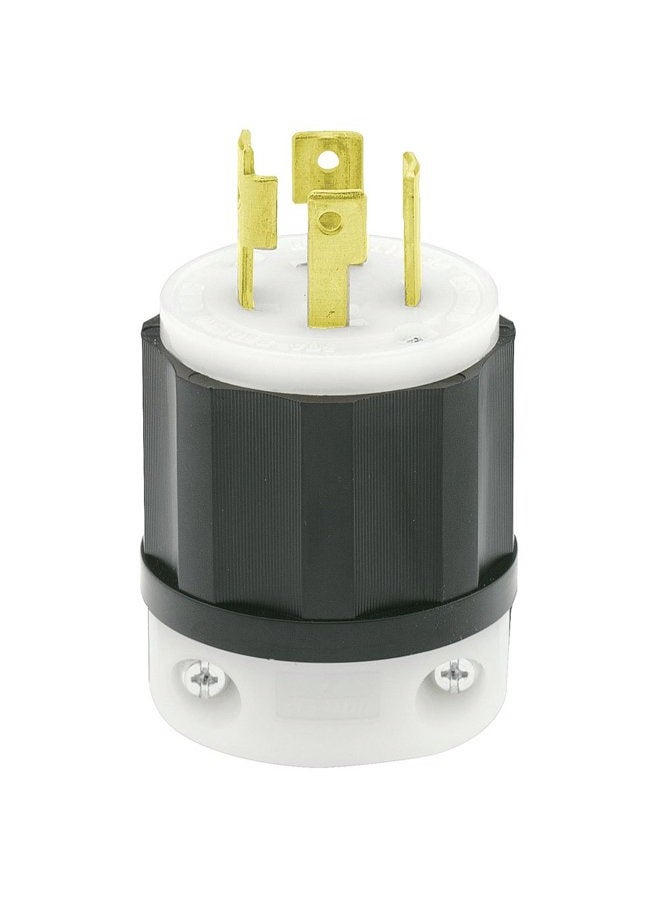 Leviton 2721 30 Amp, 250 Volt 3-phase, NEMA L15-30P, 3P, 4W, Locking Plug, Industrial Grade, Grounding - Black-White - Image 1
