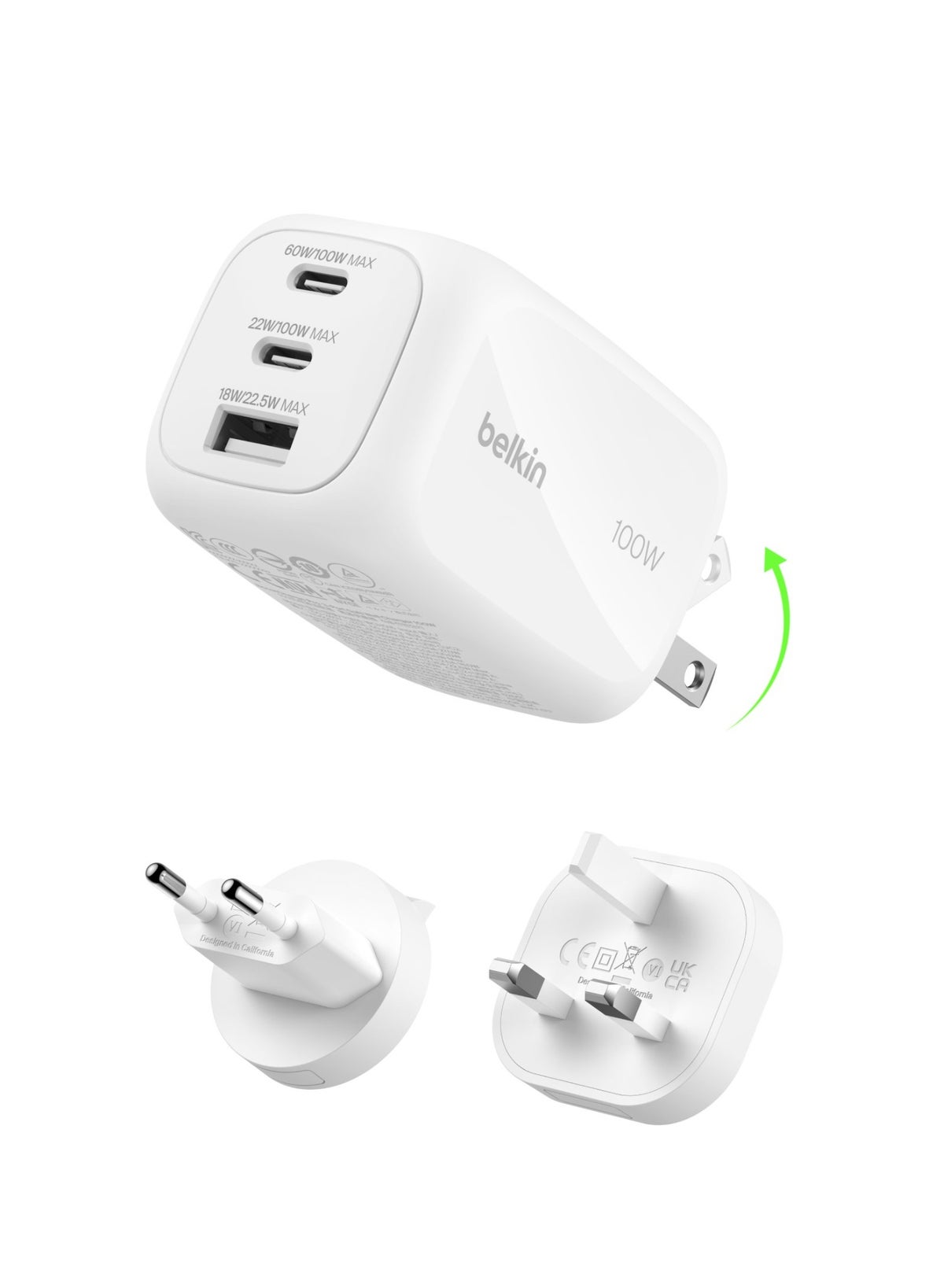 بيلكين Belkin 3-port usb-c Plug Gan Wall Charger usbc 100W
