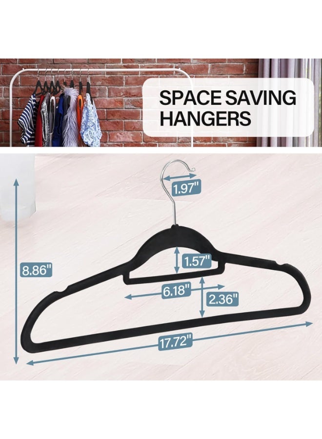 ON MART 24 Pcs Premium Velvet Hangers - Space-Saving, Non-Slip & Heavy Duty Hangers with 360° Swivel Hook for Clothes, Coats, and Jackets (Black) - Image 4