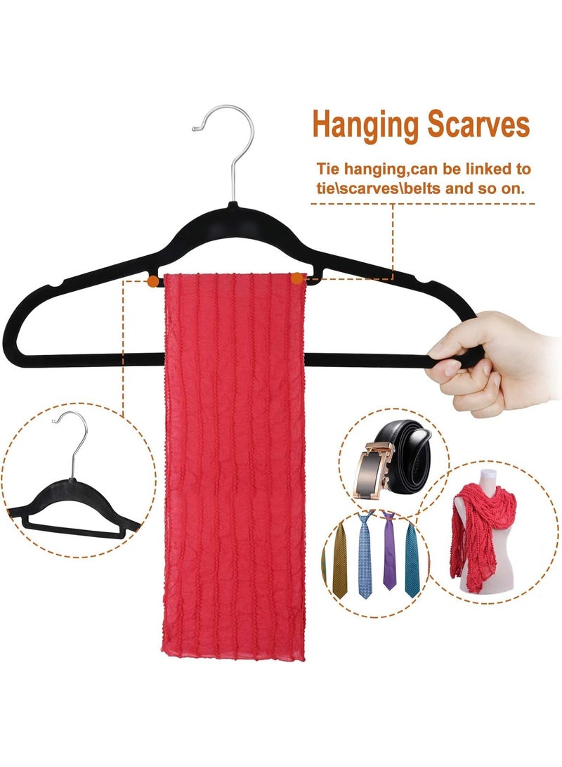 ON MART 24 Pcs Premium Velvet Hangers - Space-Saving, Non-Slip & Heavy Duty Hangers with 360° Swivel Hook for Clothes, Coats, and Jackets (Black) - Image 3