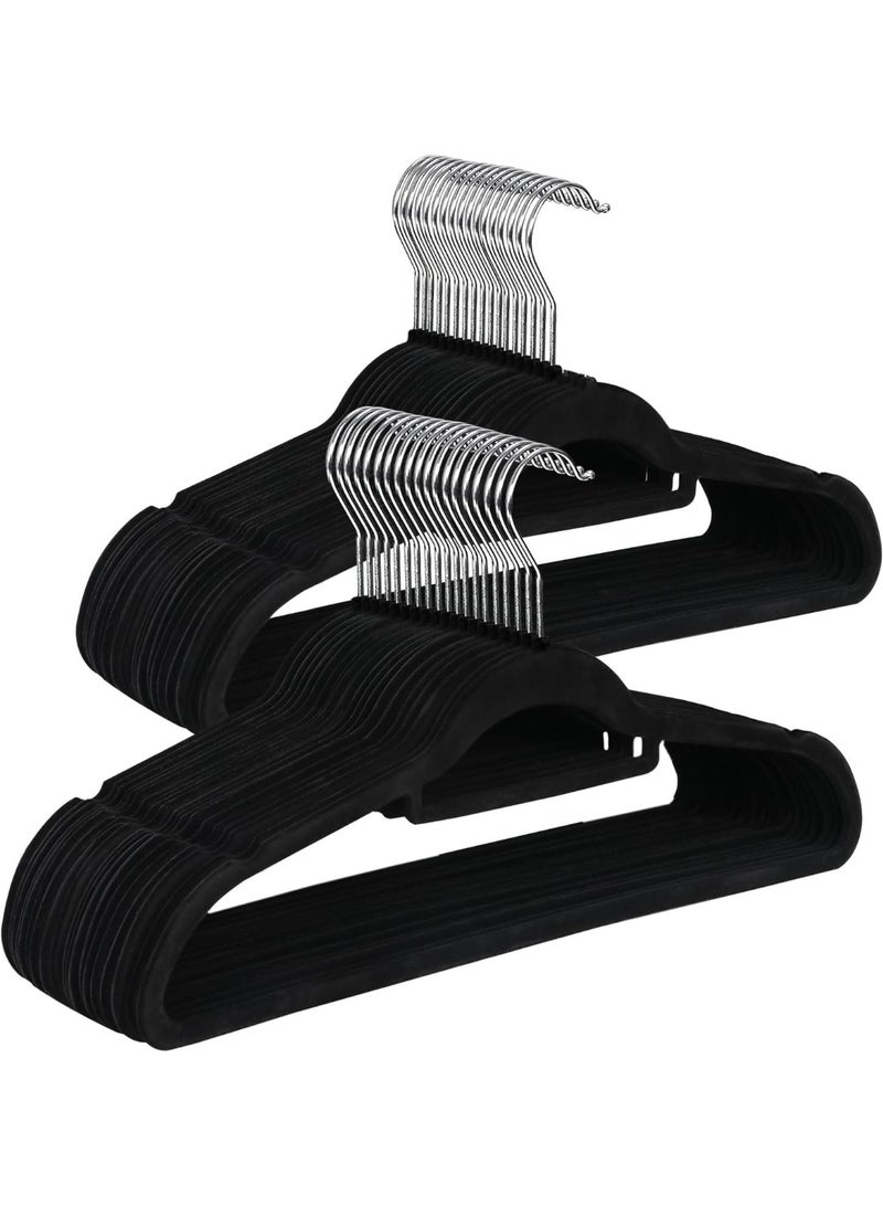 ON MART 24 Pcs Premium Velvet Hangers - Space-Saving, Non-Slip & Heavy Duty Hangers with 360° Swivel Hook for Clothes, Coats, and Jackets (Black) - Image 1