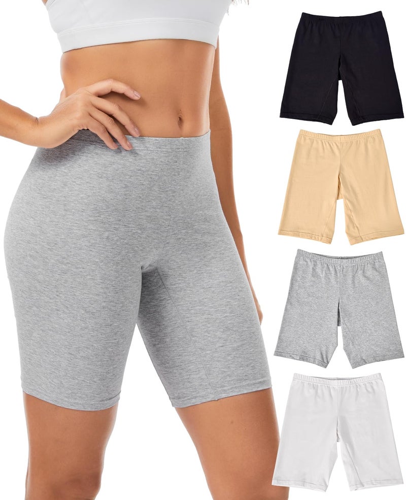 Sunm Boutique Combed Cotton Womens Underwear Boxer Briefs, Anti Chafing Boy Shorts Panties for Women (X-Large, 4 Pack, Black/White/Beige/Gray) - Image 1