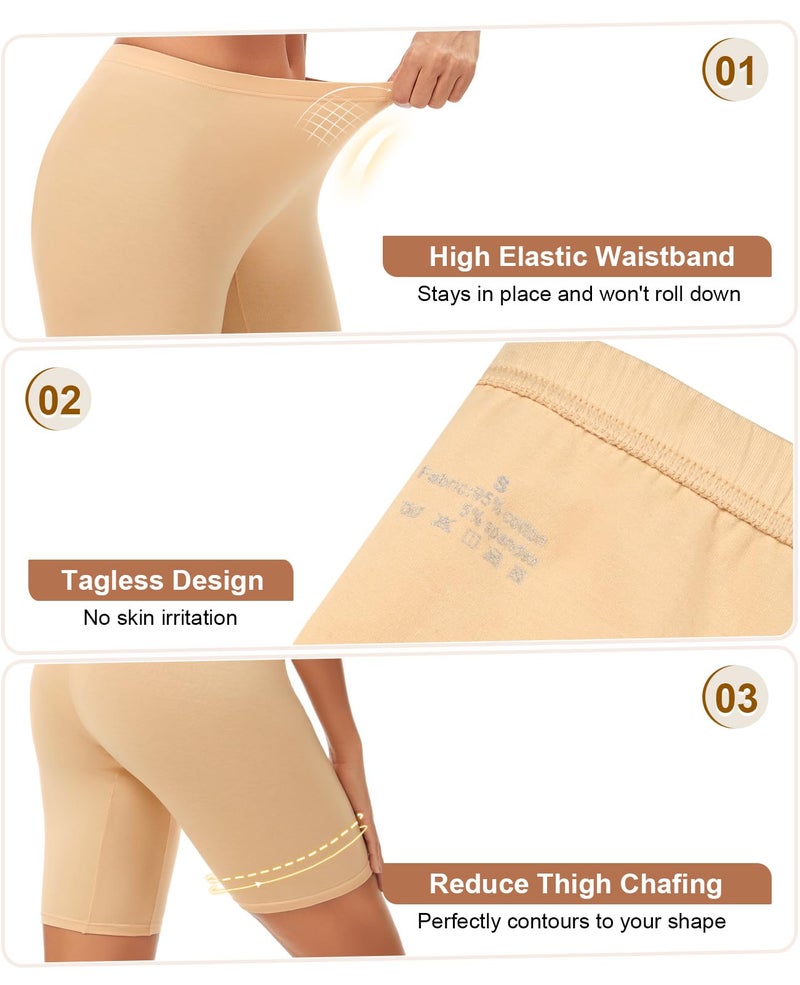 Sunm Boutique Combed Cotton Womens Underwear Boxer Briefs, Anti Chafing Boy Shorts Panties for Women (X-Large, 4 Pack, Black/White/Beige/Gray) - Image 3