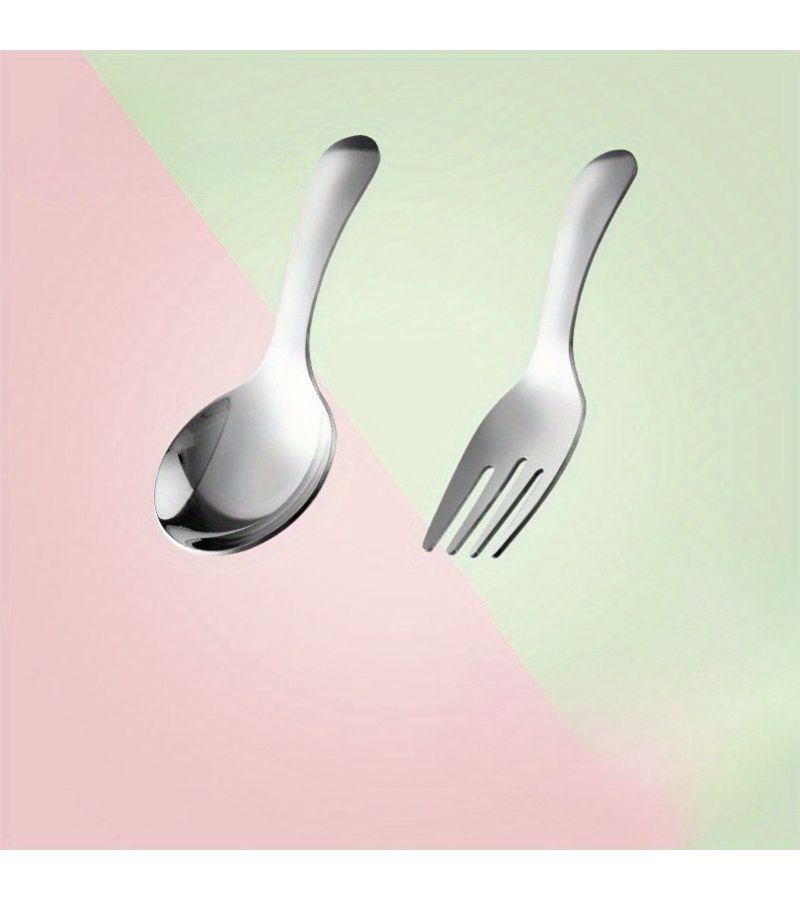 Silvery 2 Piece Stainless Steel Compact Travel Tableware Set Spoon Fork Short Handle - Image 5