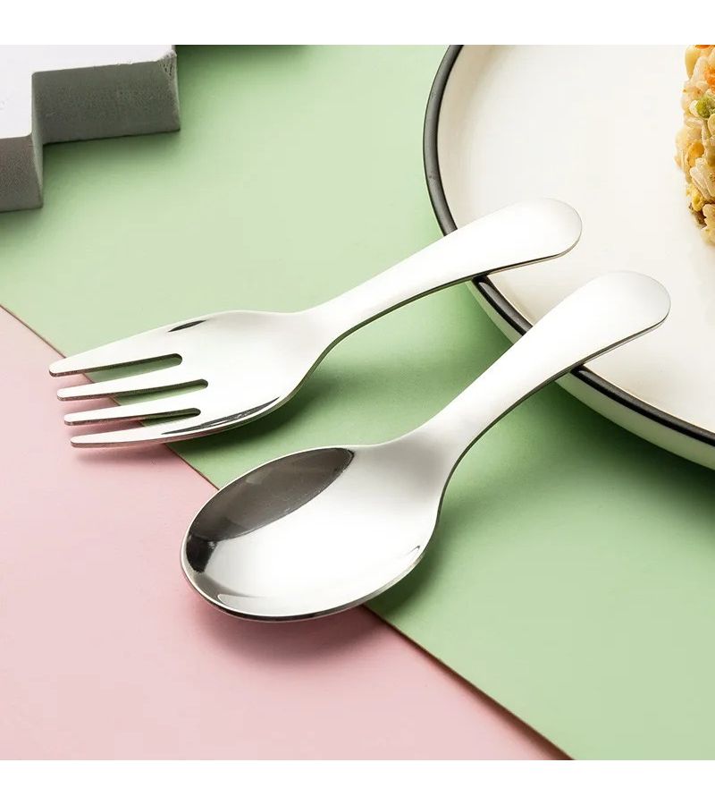 Silvery 2 Piece Stainless Steel Compact Travel Tableware Set Spoon Fork Short Handle - Image 4