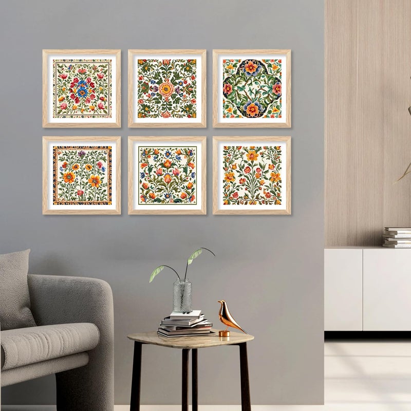 walllane Wood Indian Pichwai Framed Painting For Living Room Bedroom Office HotelPainting For Wall Decoration 10 Inch X 10 Inch Set Of 6 Artwork 14 - Image 4