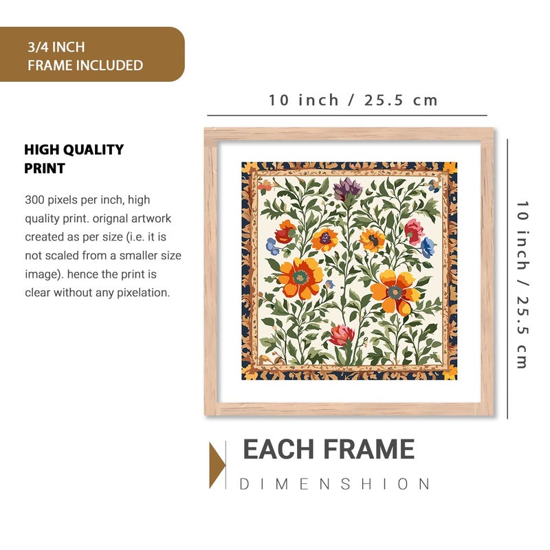 walllane Wood Indian Pichwai Framed Painting For Living Room Bedroom Office HotelPainting For Wall Decoration 10 Inch X 10 Inch Set Of 6 Artwork 14 - Image 2