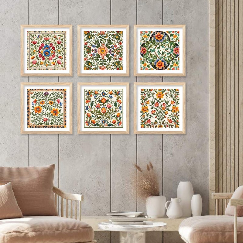 walllane Wood Indian Pichwai Framed Painting For Living Room Bedroom Office HotelPainting For Wall Decoration 10 Inch X 10 Inch Set Of 6 Artwork 14 - Image 1