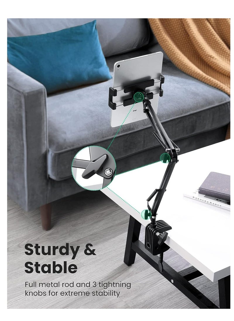 Mike Music - Adjustable Tablet Holder for Desk Flexible Tablet Arm Clamp Compatible with iPad Pro  iPad Air iPad Mini Galaxy Tab iPhone - Image 1