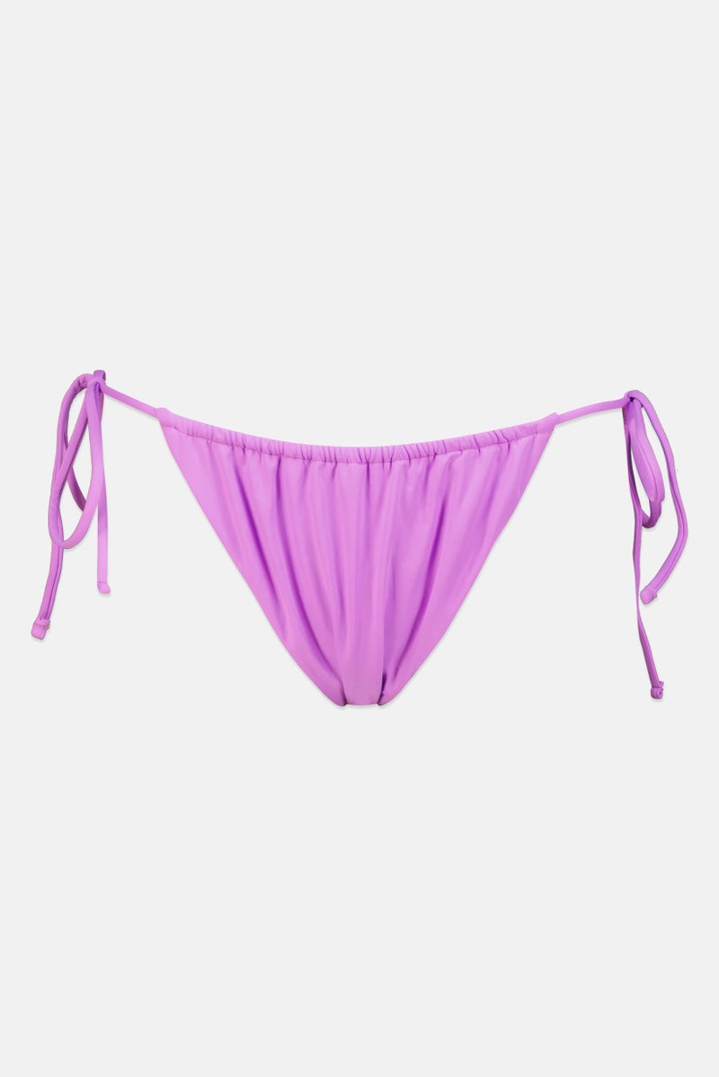 Pull & Bear Women Brand Logo Tie Closure Swimwear Bikini Bottom, Purple - Image 1