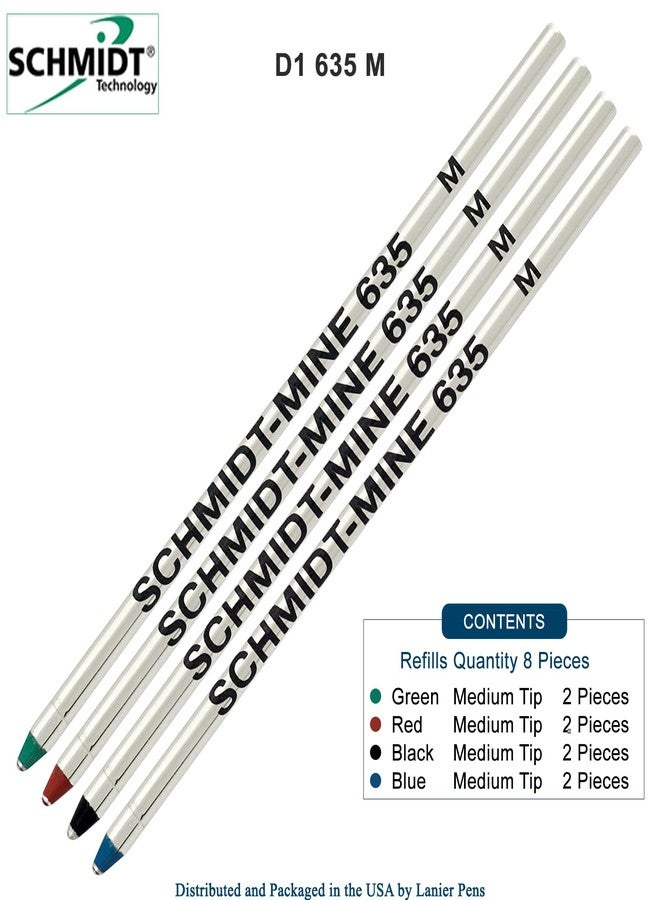 Lanier Pens Schmidt 635 D1 Mine Ballpoint Refill - Black, Blue, Green, Red Ink (Medium Tip 0.7mm) - Pack of 8 - Image 2