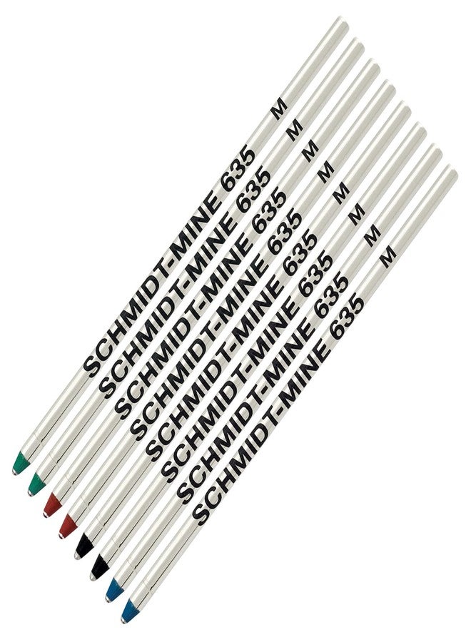 Lanier Pens Schmidt 635 D1 Mine Ballpoint Refill - Black, Blue, Green, Red Ink (Medium Tip 0.7mm) - Pack of 8 - Image 1