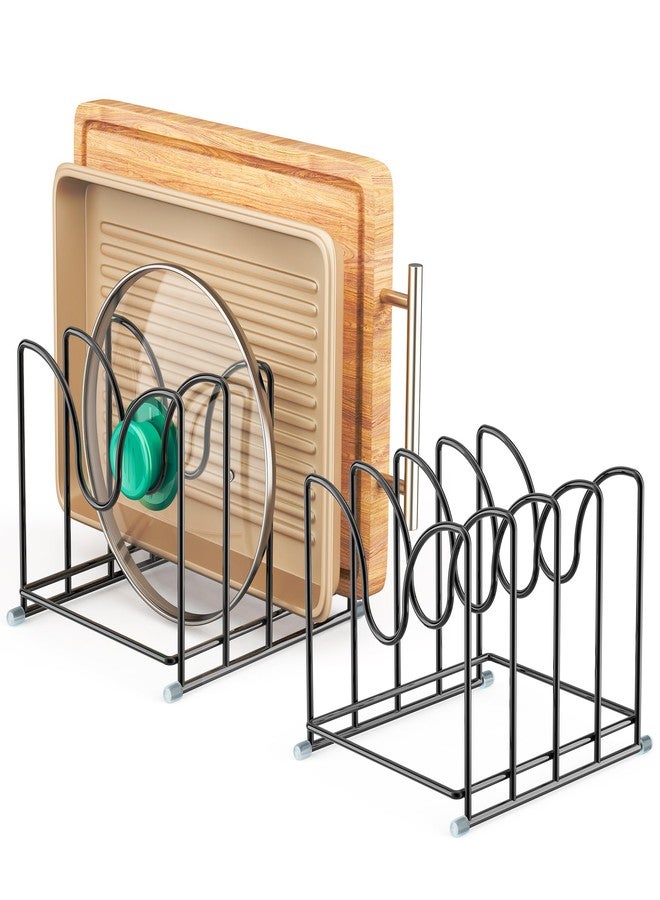 PLUVON Pot Lid Organizer Rack,1.6in Wide Cutting Board Organizer for Pan Lids,Baking Sheets,Cookie Sheets, with 4 Slots,Cutting Board Holder Rack (2PC-Large) - Image 1